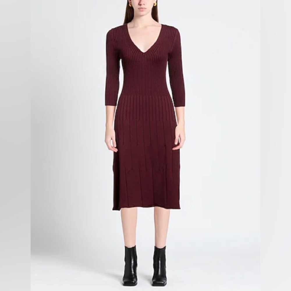 Wolford Ribbed Wool-Blend Midi Dress Burgundy XS